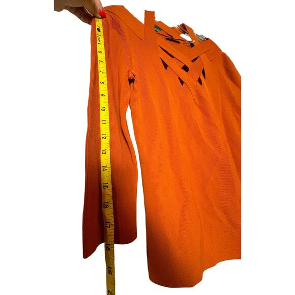 Vintage EUC Cyrus Rust Orange Criss Cross Knit Ribbed Sweater Flattering - Picture 6 of 14